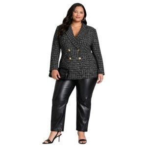 Eloquii Black & White Tweed Double-Breasted Blazer